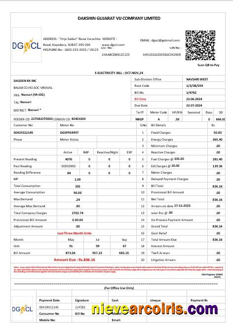 INDIA DGVCL business utility bill